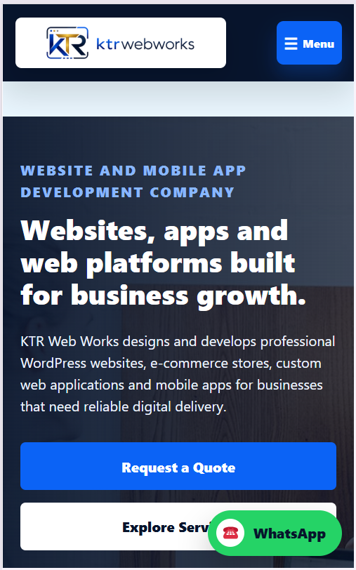 KTR Web Works mobile homepage screenshot