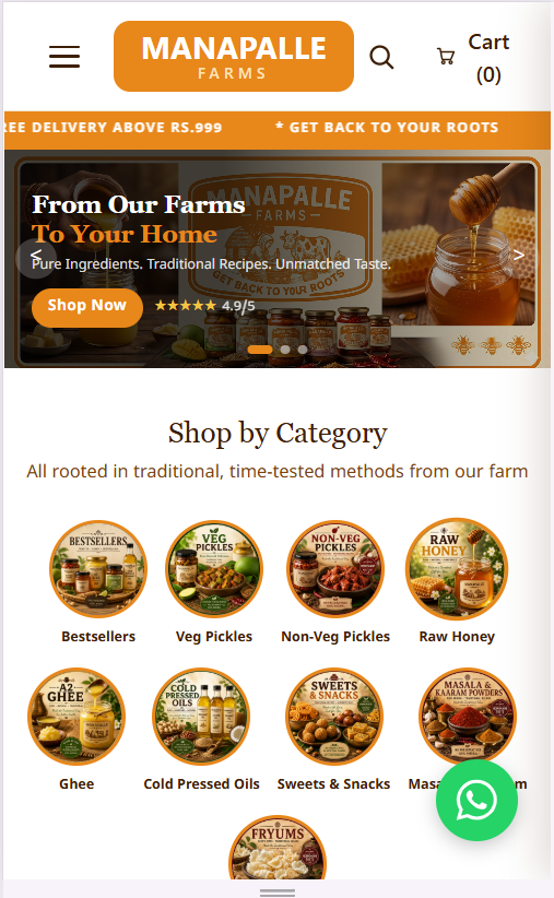 Manapalle Farms mobile website homepage screenshot